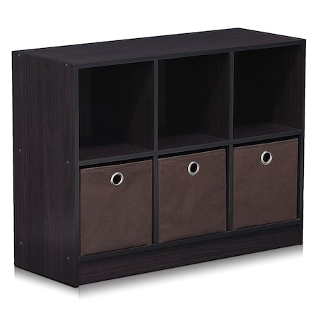 Furinno 3 x 2 in. Basic Bookcase Storage with Bins, Dark Walnut 99940DWN